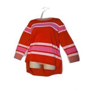 Cabi Women’s Medium Striped Sweater Orange Pink 3/4 Sleeve Lightweight